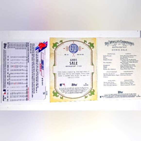 Chris Sale (3) Topps 2021 UK Edition 70th Anniversary & 2022 Allen & Ginter - Picture 2 of 2